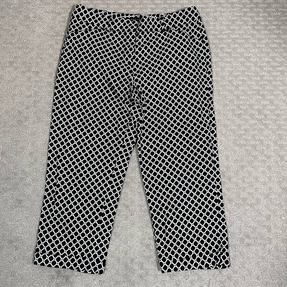Zac&Rachel Women Pants White Black Pattern Size 6 Stretch Capri Style Dress Pant